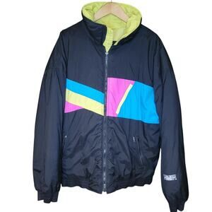 Vintage SKI Jacket Neon zipper snowboard winter jacket XL